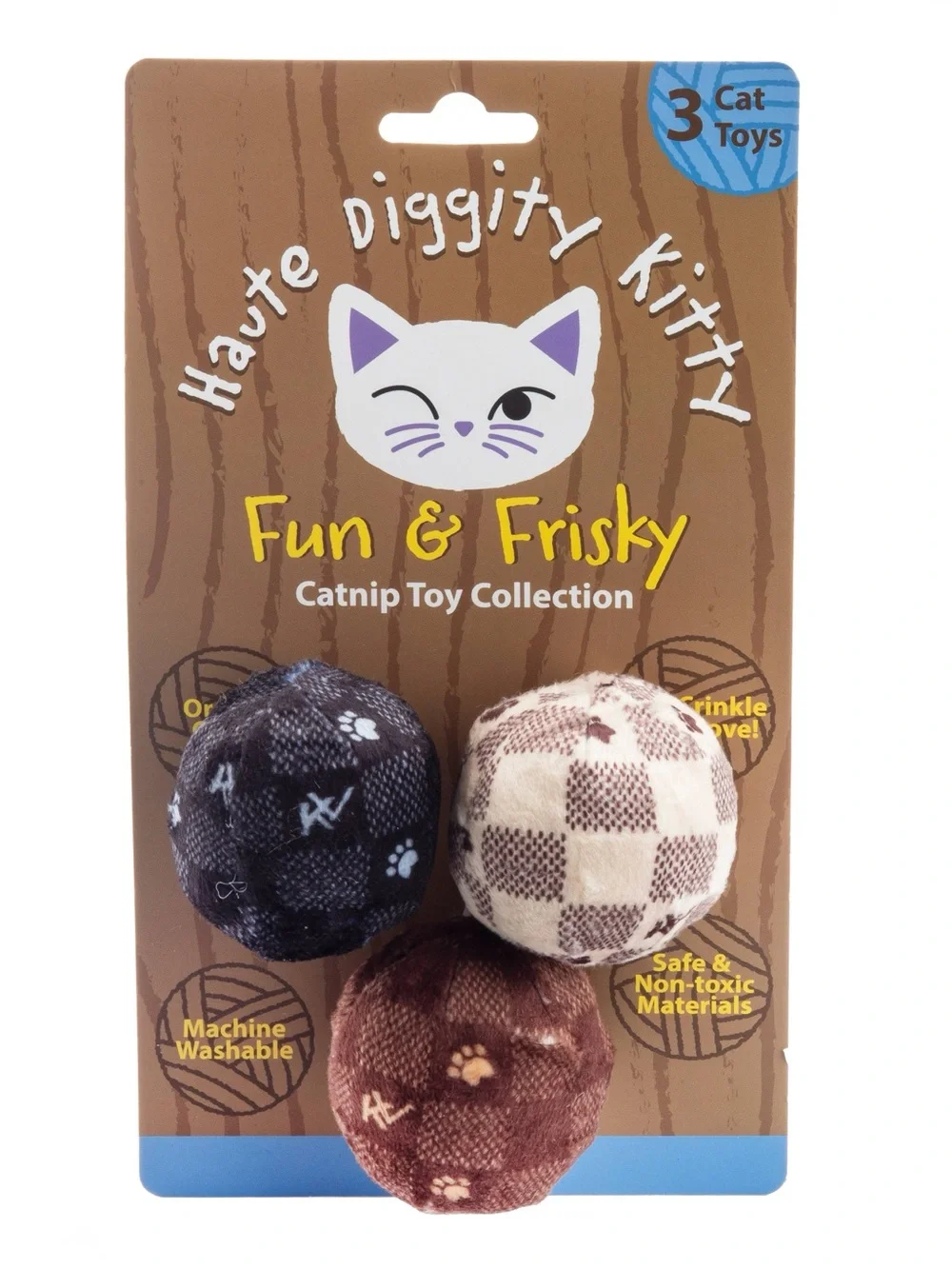 NWT Haute Diggity Kitty Kitty Vuiton Checker Catnip Balls Set of 3